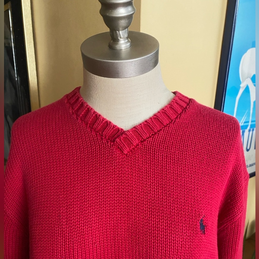 vintage red polo by ralph lauren cotton sweater - Picture 3 of 4